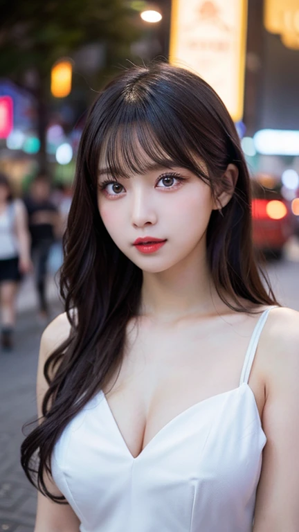 In detail, High resolution, high quality、Perfect dynamic composition, Beautiful fine details, Beauty、Natural color lip、The background is clear、Shooting up close、Side Hair、((((Wavy Hair、night、It's dark outside、40th floor、Off the shoulder))))、Face is close、20-year-old woman、1 person、Clear Skin、Shiny Hair、 最high quality, figure, Very detailed, In detail, High resolution, 8k、The correct state of the human body、Shiny wet hair、Perfect beautiful face、Big Breasts、G-cup bust、necklace、Smiling Kindly、Slender body、Protruding chest、Soft Bust、自然なBig Breasts、Big eyes、Big dark eyes、Clear eyes、Big Eyes、Large tear bags、Long eyelashes、looking at the camera、Thick eyebrowascara、eye shadow、Eyeliner、Areola