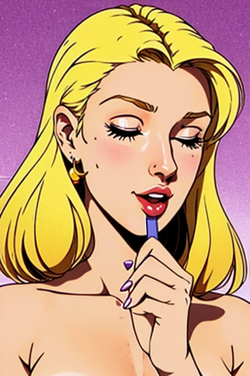 best quality, masterpiece, retro, 35mm, ((Rotoscope animation still)), (synthwave punk blonde haired woman), nsfw, (perfect face), award-winning, Step-by-step, intentional bad quality, low-fps, glitch, blur lines, flawed by design, (full body:0.9)