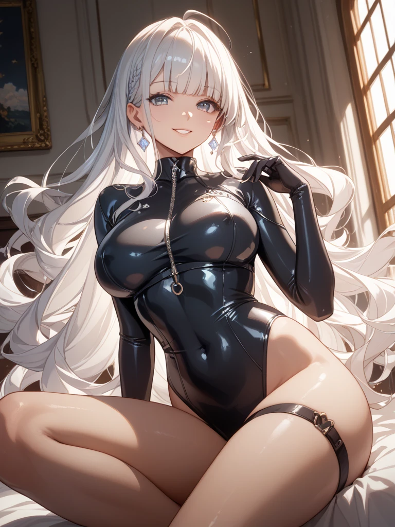 Mega twintails, ningguang, grey hair, hair ornament, hairpin, long hair, parted bangs, (red eyes:1.5), sidelocks, streaked hair, red hair, sorriso sexy, peitos medios, apalpando os peitos, sorriso sexy, (alta qualidade, 8k, obra prima, qualidade ultra, extremamente detalhado, bem colorido, no blurries, foco absoluto, Impeccable quality), 1girl, calcinha de perna alta, jaqueta com capuz, jaqueta aberta, Hands, sbikini, best quality, altamente detalhado