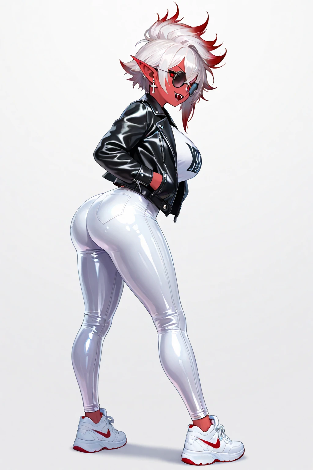 ((masterpiece)),(((best quality))),((character design sheet)), illustration,1woman, environment Scene change, hair bangs, leg warmers, muscular, red skin, white legs, thick legs,devil horns, scribbles and marks, fire, ((detailed face:1.1)), rough sketches, pose too, blonde and white color palette, 8k,16k, (simple background, light background: 1.3)