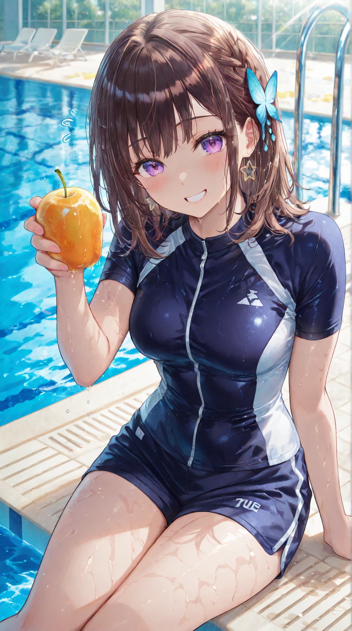 ((Top quality anime images)), ((masterpiece)),  A woman with bear ears is playing with a ball in the pool,high resolution
