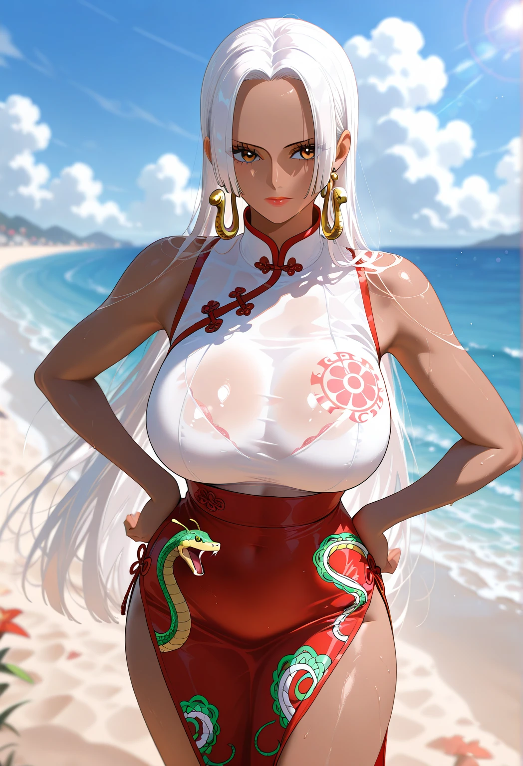 1girls, big breasts, big ass jewelry, earrings, solo, long hair, sunglasses, looking over glasses, armpits, big breasts, looking at the viewer, makeup, yellow eyes, navel, arms up, rim earrings, elbow gloves, k/da (League of Legends), lipstick, white hair, lips, k/da akali, akali,, eva mendes (masterpiece:1.0), (best quality:1.0), (wallpaper 8k:1.0), extremely delicate and beautiful, (beautiful detailed face:1.0), (detailed deep eyes), symmetrical breasts, deep eyes,, masterpiece, best quality, 1girl, solo, sun rays, godrays, mksks style, (very detailed background: 1.0), (chromatic aberration, depth of field: 1.0)