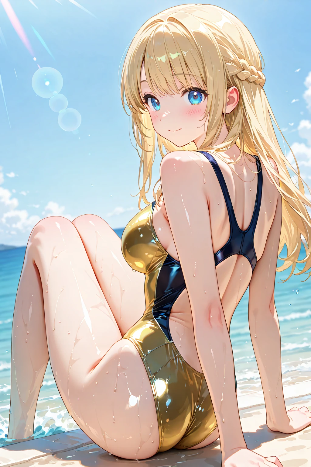 Sexy girl in a beige swimsuit 2D