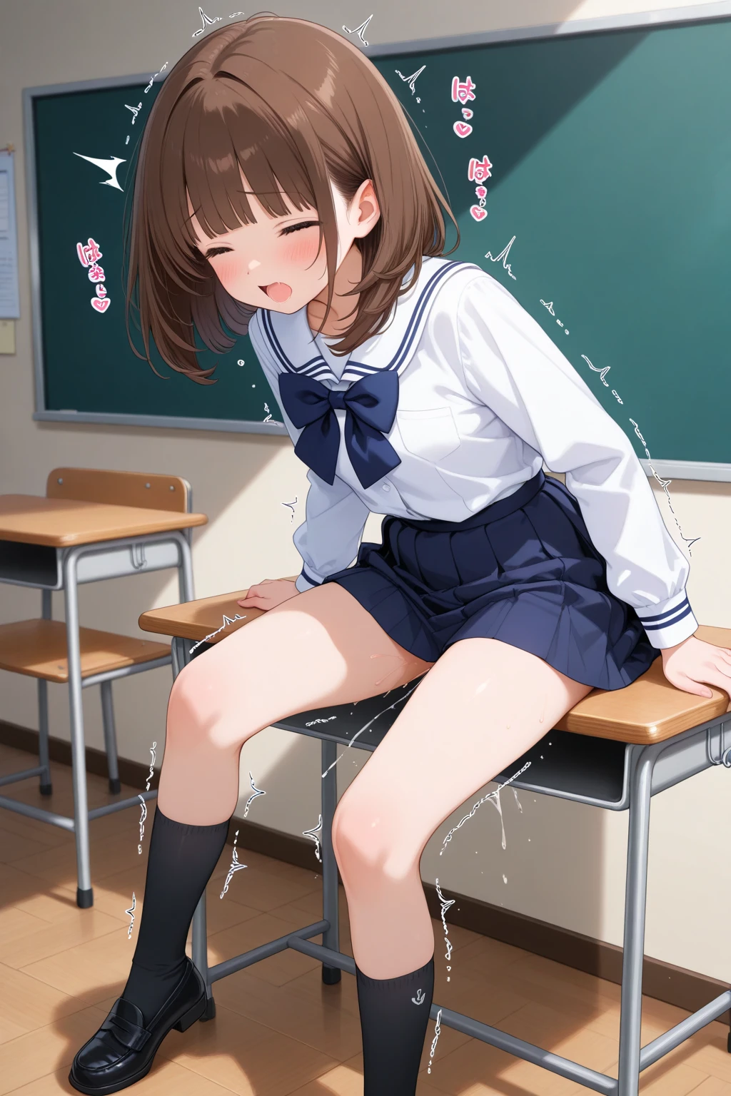 (masterpiece, best quality:1.2) 1girl, wading, water, school uniform, holding dual loafers, brown shoes, long sleeves, yellow neckerchief, brown hair, knees together feet apart, wavy mouth, flooded classroom, solo, closed mouth, standing, [barefoot:6], school desk, wooden floor, (from above:0.8)
<lora:holding-000011:0.8>