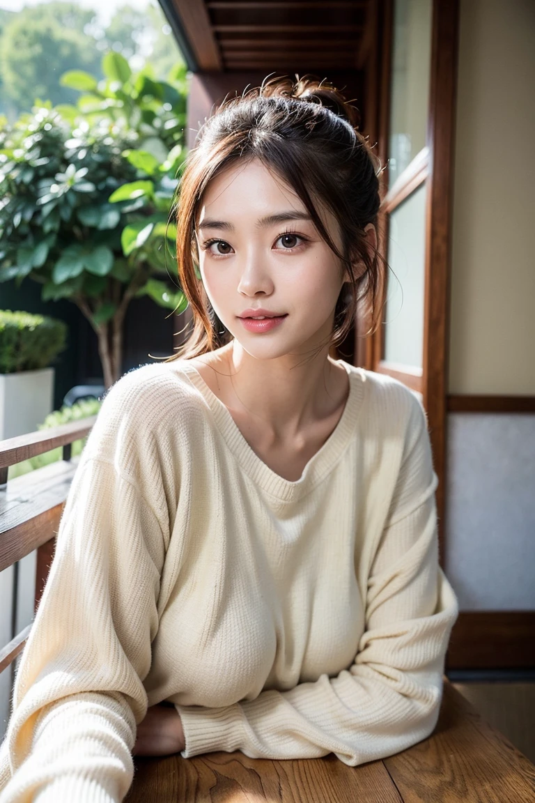 beautiful 26 year old woman。She wears a camisole。She looks ecstatic as if she had an orgasm during sex..。her dark brown hair、、her hair is long。High resolution、masterpiece、highest quality、Head w:1.0、((Hasselblad Photos))、fine skin、fine knit、(movie lighting)、clavicle . she is smiling.