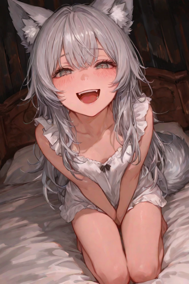 NSFW,Hololive,Shirakami Fubuki,Gray Hair,Fox ears,High-quality lingerie,(Perfect hands),(Perfect Anatomy),(masterpiece),(highest quality),Embarrassed,blush,(orgasm:1.5),(Ecstasy face:1.5),Open your mouth、Sticking out tongue,Lying down,Lying on your back,Leg spread,(Masturbation:1.5),bed