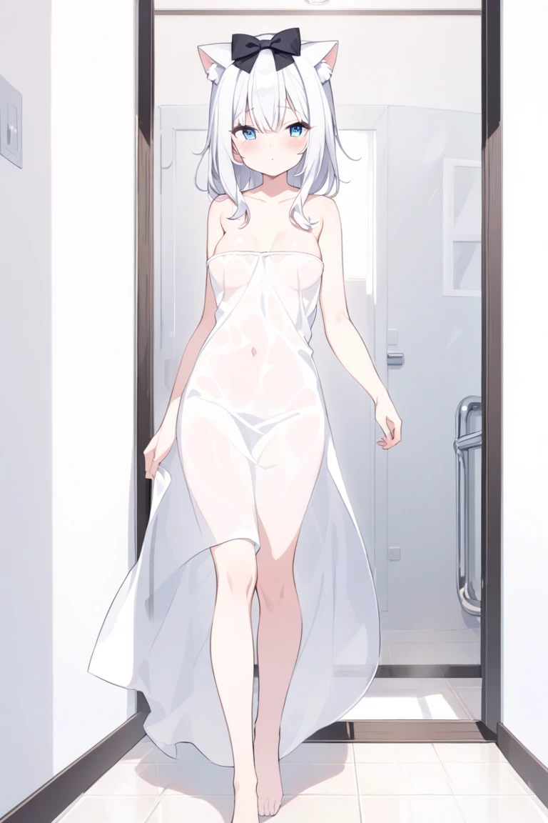 locker room,small hoobs,Thick pubic hair,underwear,smile,Silver Hair,Short Hair,Nude,I have a towel
