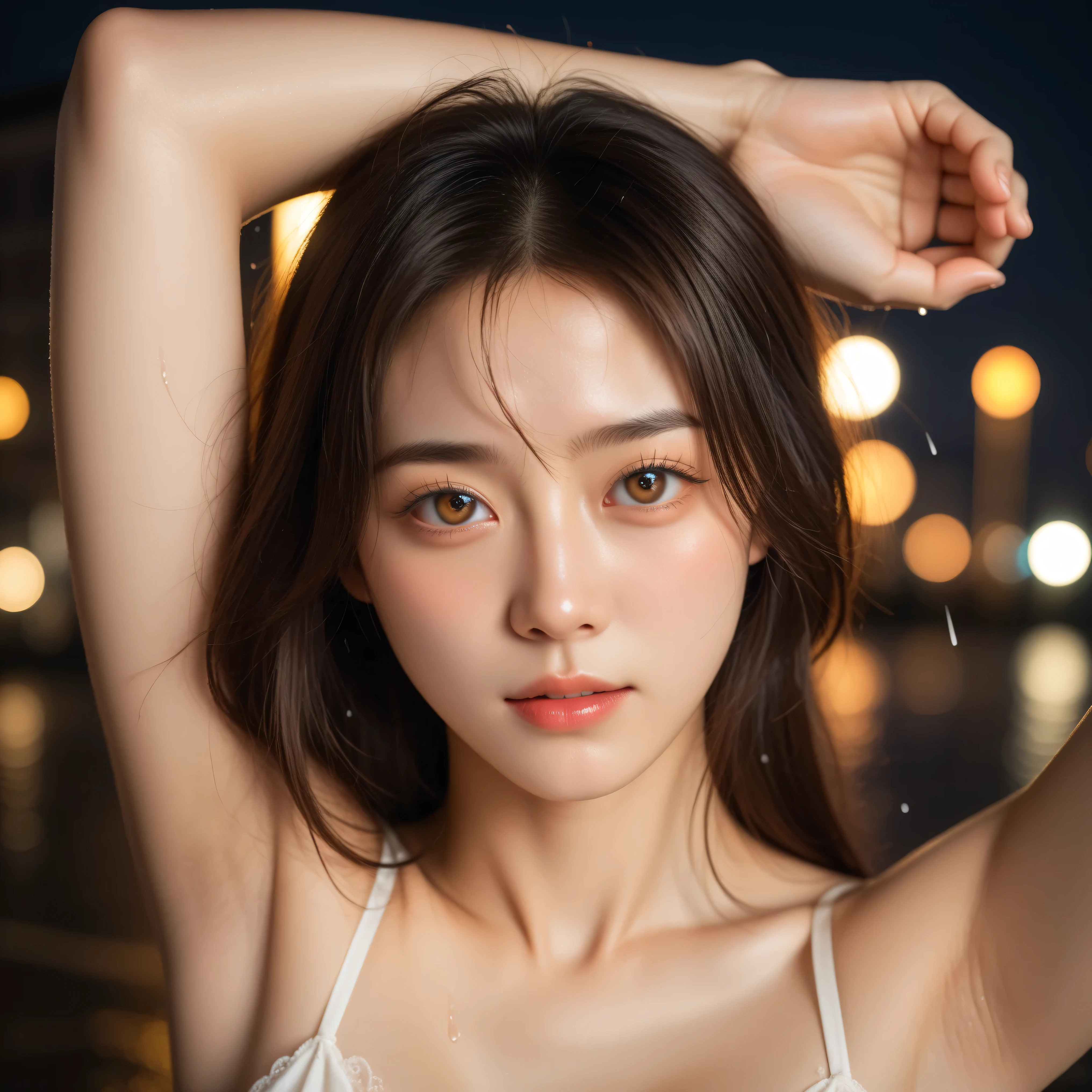 Asian、model、Black Hair、Long Hair、naked、Big Breasts、Wet with sweat、night、market