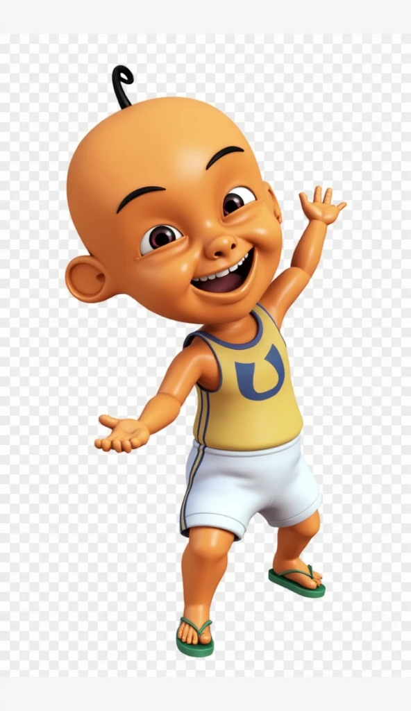 close up image of a cartoon boy wearing a yellow shirt with the letter U on it with short sleeves