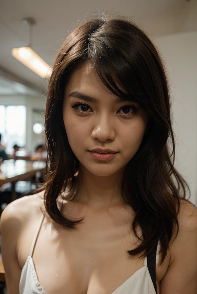 beautiful young woman face thai, Bangs, bright color dress