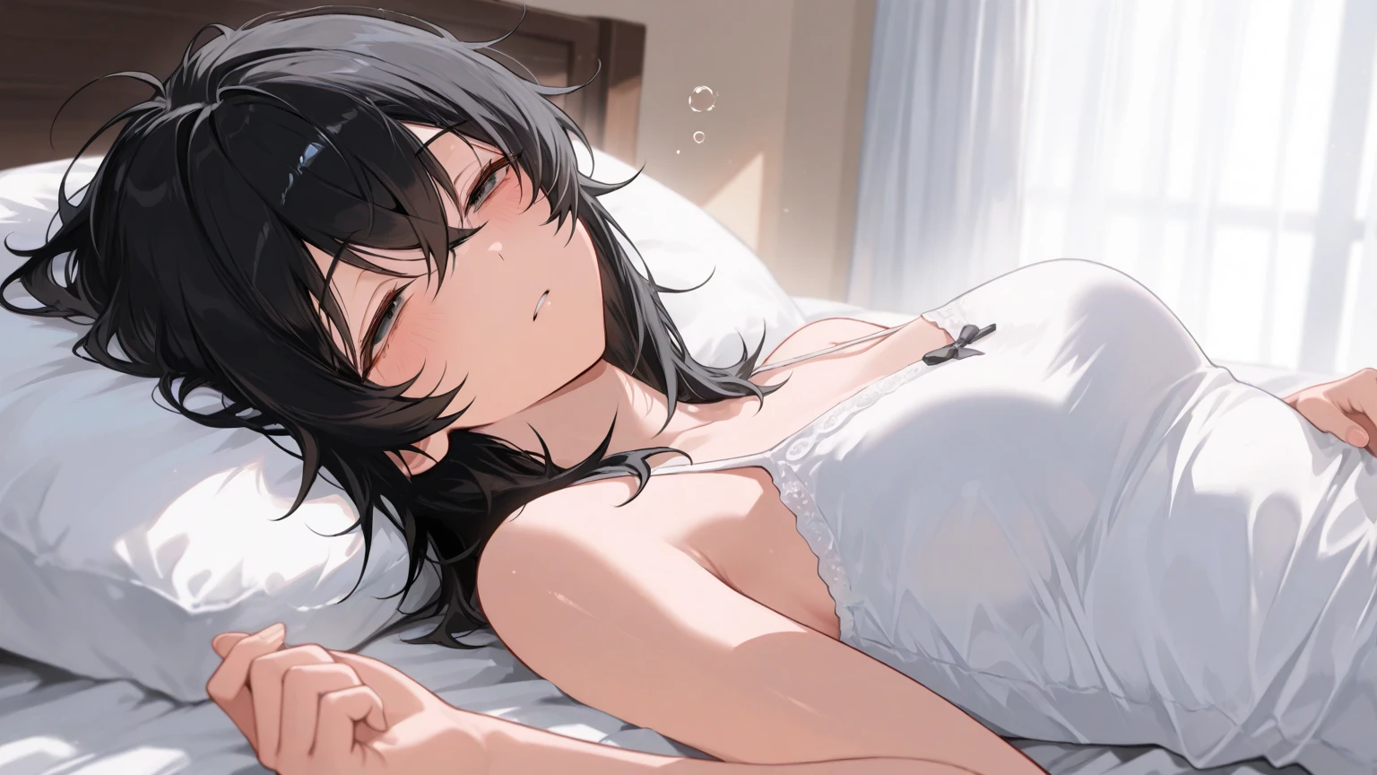 masterpiece,Female college student sleeping in bed,Bra and panties,night,Lights out,Sweat