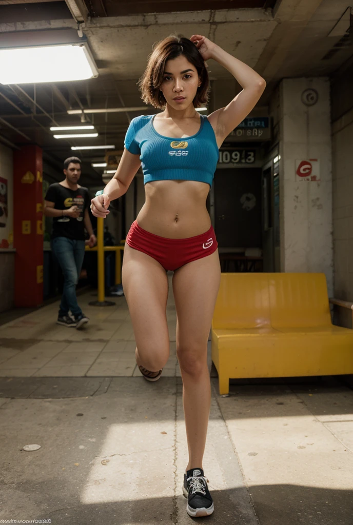 estilo de moda, obra-prima, melhor qualidade, 8k, arts station, foco nítido, (ultrarrealista: 1.5), (detalhes altos: 1.4), foto bruta de uma jovem com uma bunda muito grande e linda, rua sorrindo, mochila,desbotado, coisas complexas ao redor, fundo intrincado , encharcado, (kinematics: 1.4),