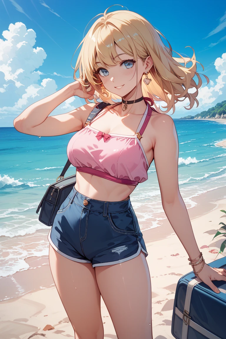 best quality,highres,ultra-detailed,realistic,bikini,girl,beach,sandy beach,sunlight,clear skies,turquoise water,tropical plants,summer vibes,vivid colors,tan skin,beach waves,long hair,playful,elegant,relaxed,seaside,sun-kissed look,fresh coconut juice,beach umbrella,seashells,sandcastle,swimming,water splashes,beach ball,beach chair,smooth skin,natural beauty,breezy,swimsuit,tropical paradise