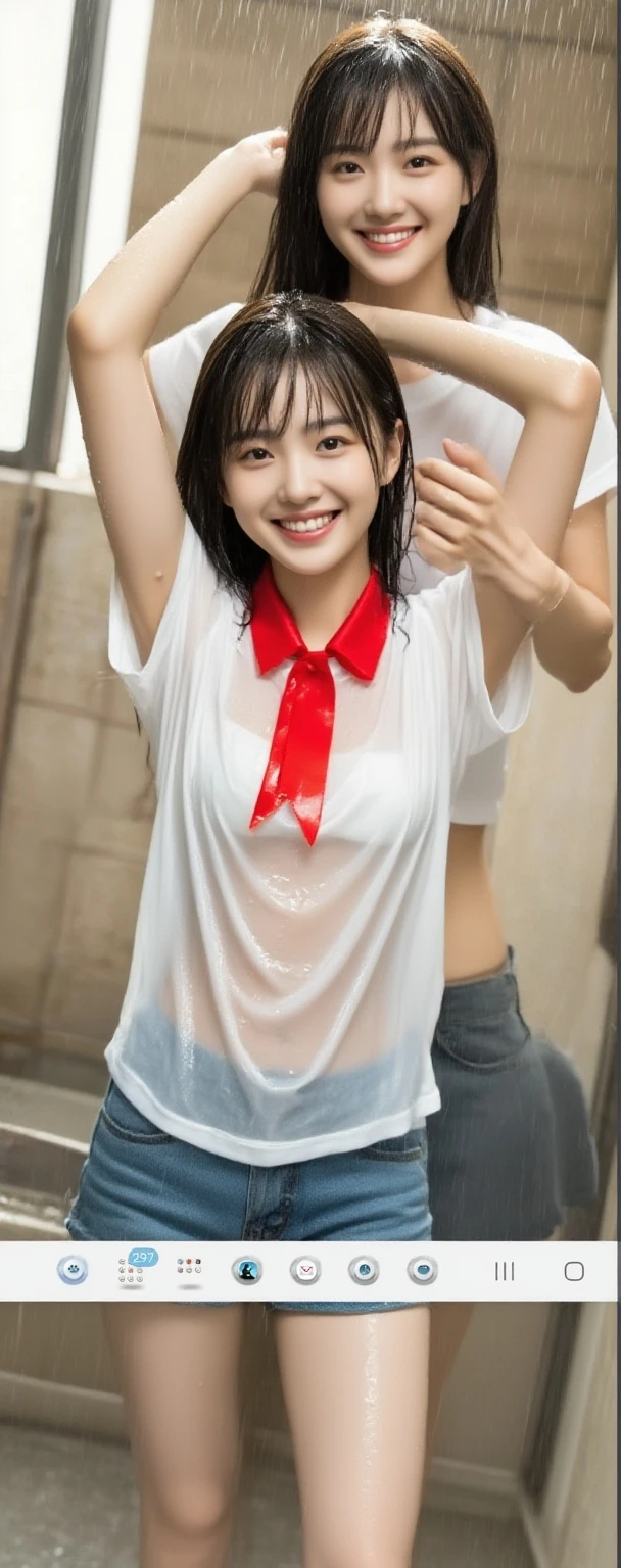 Photo Real、photoRealstic A dark-haired、Straight hair、shorth hair、Very short hair with round face、drooing eyes、Laugh so hard that you can't see it、Open mouth and laugh out loud、Narrow-eyed、no-makeup、Suppin hi-school girl、sixteen years old、skinny body、muscular body、Soft thighs、large full breasts、vaginal、、Female genitals、japanes、full body Esbian、Very flexible body 校服、(((lift your White wet shirt up:1.4))),(((show your nipples:1.4)))、no bra, no uderwear, red ribbon、(((lift your square pattern skirt up high:1.4))),(((bare pussy:1.3)))、The whole body gets wet with sweat Pose with open legs、Take rhythmic gymnastics poses、One leg standing pose、Crotch that opens more than 300 degrees、Show off your crotch、Exposed crotch、Very smiling Background with、Classroom、window、chalk board