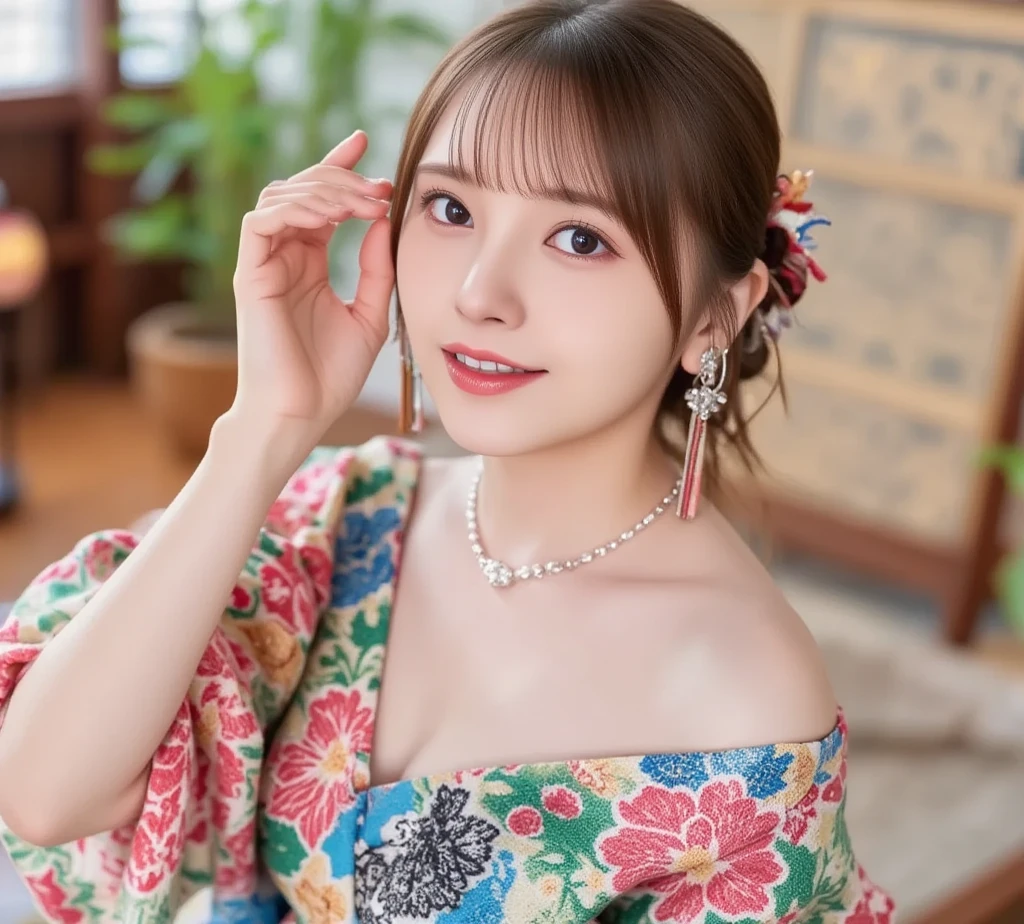 (masutepiece:1.3, Photorealsitic:1.4, 8K), top-quality, masterpiece, 超A high resolution, Perfect dynamic composition, Professional camera work, Grow Light Effect, Realistic portrait, Cinematic Light, Highly detailed skin and facial texture:1.3, The ultra-detailliert, A detailed eye, Detailed limbs, autumnal, Autumn leaves landscape in the evening:1.25, 1girl in, Cute 23 year old slim woman, Fair skin, Autumn leaves are dancing:1.25, (Enraptured look:0.9, Totally captivates you:1.0), (Red kimono:1.31 Only shoulders and scapula ), (Backshots, Calm pose), ( :0.9), (Beautiful blue eyes, Eyes that feel beautiful eros:0.85), face:0.4, (A mouthfeel that feels beautiful eros:0.85), ((Too cute beauty:0.9))