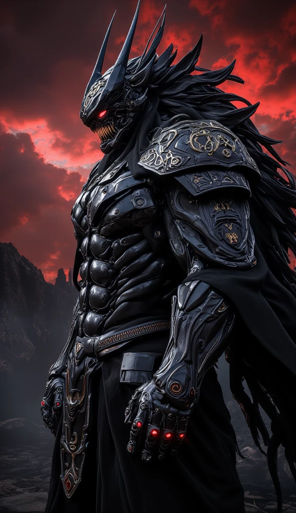 ((((([african:european:0.5], night, dark, sliver moon, (handsome athletic male, black chrome armor:1.4))), black lips, dark makeup))), posing, dynamic cinematic pose, at night, dark, athletic detailed body and face, highly detailed expressive , space above head, depth of field, ultra realistic, Fujifilm, BREAK (long dark hair), (((8k, hyperrealistic)))