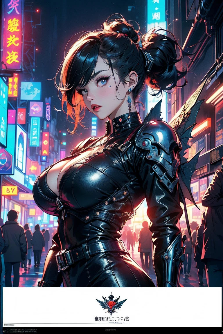 Cinematic lighting,super detailed skin、Beautiful detailed eyes、Best Quality,cyberpunked,(Alternative、dim colors, Soothing tones:1.3),NSFW(1beautiful woman、Detailed beautiful facial features、Blue and Black Odd-Eye、slenderbody:1.3)(well-shaped breasts、cleavage of the breast、Stand nipple、Ripped clothes:1.5).Cyber City Destroyed、Doomsday World、Cyber Japan with a sword in hand、model poses、On the roof of a building