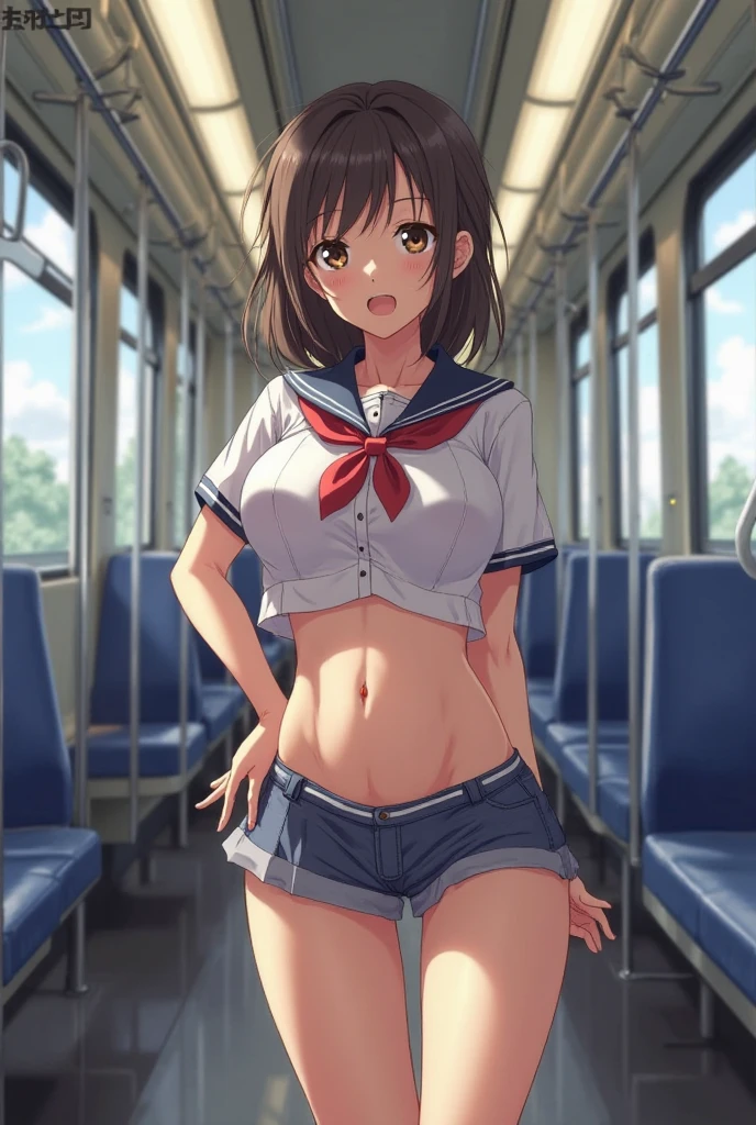 (1 girl), chibi,messy hair, Brown bob hair,,(rape face),, masterpiece, best quality, ultra high res, 8k, Professional Lighting, Photon Mapping,,low saturation,front view, full length, realistic background, shallow depth of field, perfect anatomy,,((cute:1.8)),((10years old:1.5))、(Inside the train:1.5)、1 girl,(cute:1.8), perfect face, seriously,(nose blush)、(small breasts:1.8),10 years old，(school uniform:1.5),(bra:1.8)、(clothes lift:1.2)(skirt:1.6)、(bottomless),(asshole big anus:1.3), Detailed description vagina,Show butt hole、distress, (blush:1.5), think back:1.5, (open anus:1.6)、((spread legs))、(flat chest:1.2)