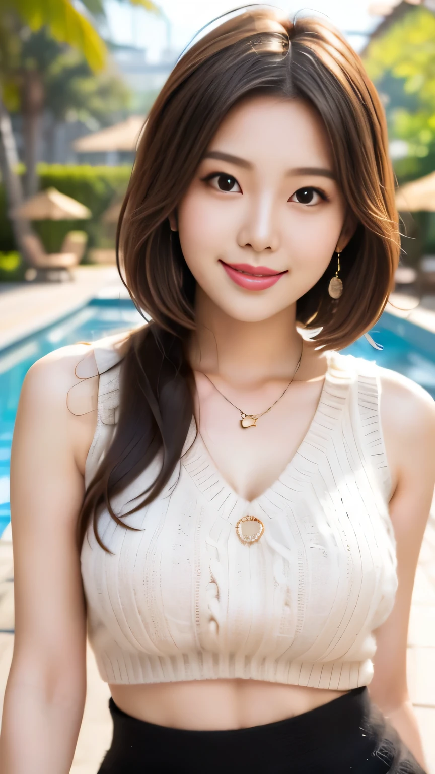 A very cute face like a 15-year-old idol　Smiling Kindly　In a blouse　(whole body)　Cleavage　Medium Bust　(whole bodyの姿)　Stylish wine bar　Cinema lighting　Natural light　Artistic　RAW Photos　Genuine　High quality that is indistinguishable from real life　Real Stick　High resolution