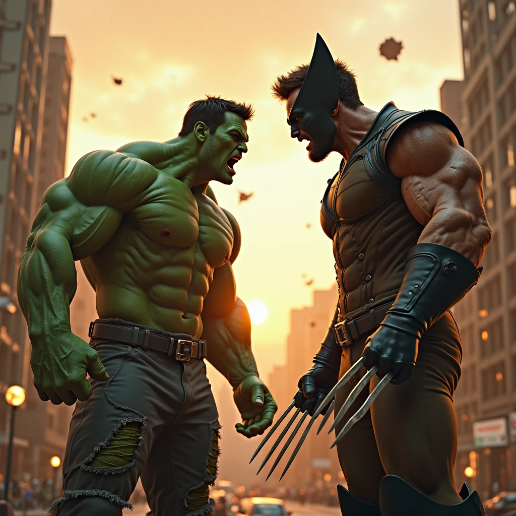 Wolverine with six pack, fighting with hulk,
In India,