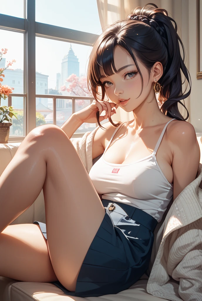 masterpiece、highest quality、Very detailed、An illustration、Beautiful fine details、One Girl、cute、Detailed landscape、Training Room Background:1.4、Platinum Blonde Hair、Braided Ponytail、Red camisole、((D cup breasts, Tank top showing underboob:1.3))
