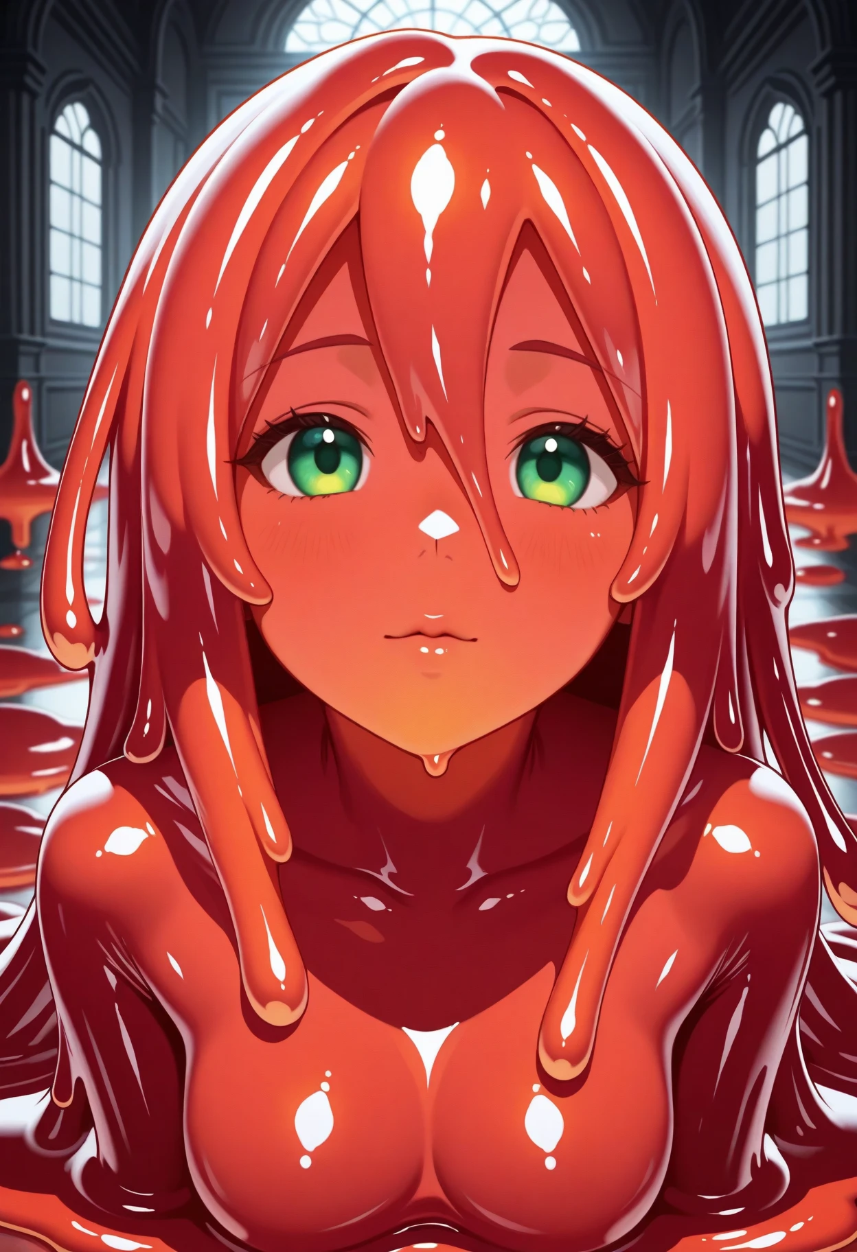 red orange long hair、hi-school girl、Star-shaped hair ornament、浴室、bathtub、red blush、embarassed face、red blush、Solo、(no bra),(no panties),(fullnude)、(vagina),(pussy juice)、(pussy juice),(Masturbate)、