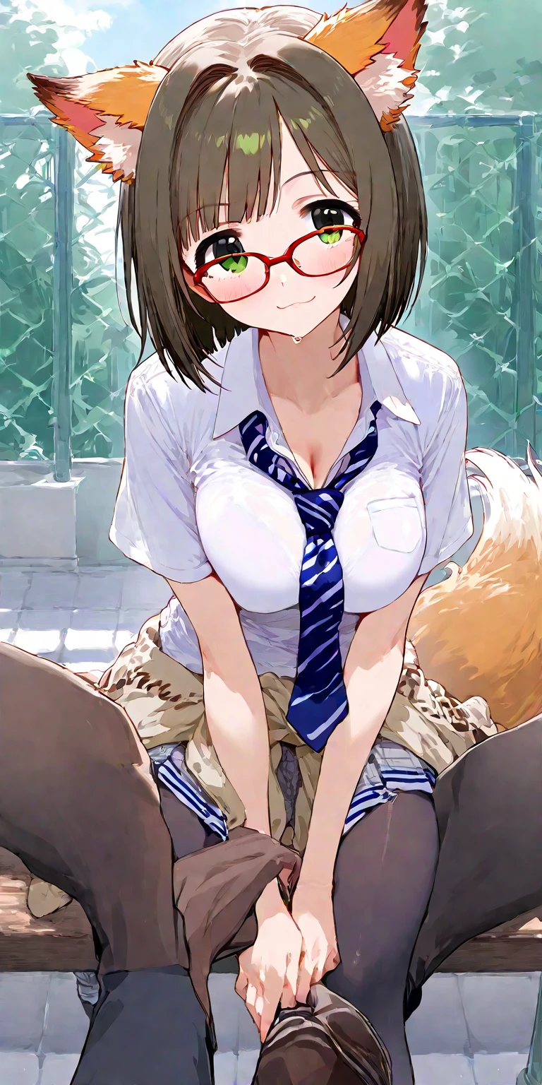 (((Micro bikini that accentuates your sexy body:1.75)))、(((Sexy knee-highs:1.35)))、((((Emphasizes the sexy crotch:1.35)))、((((Spread your legs wide、Touching the thigh、Showing off your crotch、Thin pubic hair sticking out、large pointy breasts))))、((Boyfriend and girlfriend having sex in missionary position:1.5))、((Sexual pose:1.5))、((Spread legs POV:1.5))、、Browsing Caution、（Humans are biologically correct、references） 、 lose extra limbsslim limbsextra numbersmutated hands and finger fusionfingersslim bad handslong necklong body anatomybad deformationbad deformation no extra breasts、Not Futanari、masterpiece，Highest quality,Very detailed，girl，garden，Tree-lined street，smile，blush，White Sailor Suit，Black ponytail，Red ribbon，Navy Pleated Skirt，Glasses，Strong winds，Dutch Angle，White cotton realistic panties，