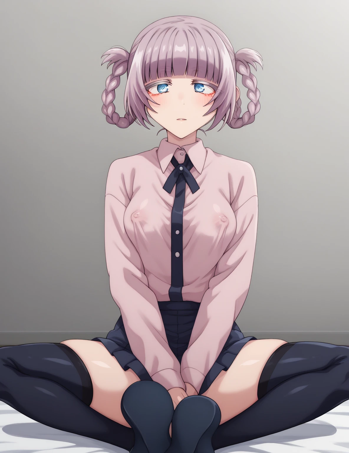 nsfw,uncensored,(super fine illustration,8K CG wallpaper,best quality,extremely detailed,ultra high res,best aesthetic),(cowboy shot,from front),ra high res), (8k:1.3),anime colored,perfect hands, perfect fingers, perfect legs,(cowboy shot,from front),(forehead:1.2),1woman,solo,idolmaster,(((idolmaster,(mizuki makabe), 1girl, 16yo, an extremely beautiful girl, beautiful face, perfect face, cute symmetrical eyes, double eyelid, small breasts, puffy_nipples, (perky breasts), narrow waist, (pubic blue hair:1.5), bsp, pussy juice dripping, ((short hair, blue hair almost white)), no makeup, sweaty body, BREAK ((white shirt, Long blue tie)), (open clothes),((small height:1.2)),((petite:1.2)), ((flat chest,very small breast)),(many sweat:1.5),(pubic black hair:1.3),(from below), (pussy focus), ((spread leg)),(straddling),(spread pussy:1.5),(love juice:1.2),(many sweat:1.5),(pubic hair:1.4),(bottomless:1.5),(complete nude),(no bra,no panty),(glasses),(open your mouth), ((a big smile)), ((out tongue)),(Nice touch), (one eye closed),((feel good)), ((happy)),(saliva),(sitting), (open vagina:1.5),(bukkake:1.7),(cum on Face:1.5),(cum on hair:1.5),(siting sofa), (squatting),(vaginal penis:1.2), testicle, (a man:1.2), hetero, (lady sit astride on man:1.3), (sex,lady on top,pov), (intense Sex:1.6), ,(look at viewer),(background,office,perfect lighting),
