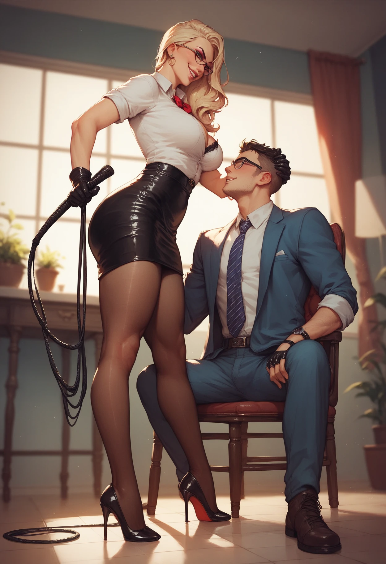 Scarlett overkill with long gloves and pantyhose with high heels and short hair and whipping the dick femdom bandage dick femdom handjob and blowjob 