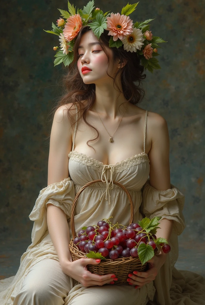 Paintings by Vigée Leblanc,,Geometry,Beautuful Women,Cute smile,Beauty with Fruit Basket,huge tit