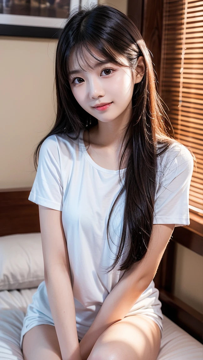 1girl, ((skinny)), 18yo, parted bangs, forehead, long hair, full body,
(black:1.2) hair, blue eyes, bright eyes, detailed eyes, freckles, (earrings:1.2), glossy lips, big smile, looking at viewer,
modern bedroom,
standing,
((Hasselblad photography)), finely detailed skin, sharp focus, (cinematic lighting), soft lighting, (direct lighting), epiCPhoto,
<lora:VirtualGirl-Ren:0.3>, VirtualGirl-Ren, flat-chested,
<lora:eyebrows_slider_v1:-2>,
<lora:breastsizeslideroffset:-0.5>,
<lora:StL_Detail:0.4>,
<lora:shirt_tug:0.6> grey shirt, (shirt tug)