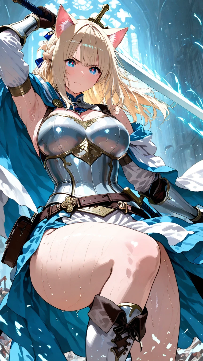 Ultra-high definition image quality、beautiful girl、Female Swordsman、Light Armor、Greeboots、Long Hair、Silver Hair、20-year-old、have confidence々face、Very short tight skirt、Sexy stance、Cowgirl、wilderness、Highest quality,Big Ass、Big Breasts、Thighs、god槍グングニルを握る、Black luxurious embroidered lace panties、Kick off with your feet and jump、Joan of Arc style clothing、Wind King Barrier、Her hair is fluttering in the wind、The Sword of Promised Victory、god々Wearing a bright aura、Big Ass、Valkyrie the War Maiden、Crotch close-up、Angle from directly below、Steam from the crotch