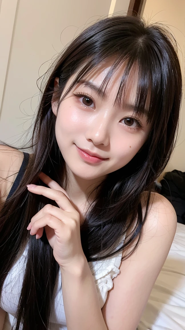 A cute girl touches a man's crotch bulge through his underwear
