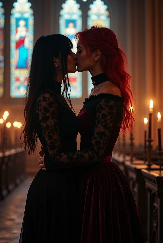 adesivo, fundo simples, portrait, 2 girls, couple, kissing, girl with long hair, beautiful gothic girl, gothic aesthetic, beautiful girl, very beautiful fantasy art, beautiful and elegant female gothic, beautiful detailed fantasy, black and pink color palate, pink color-theme