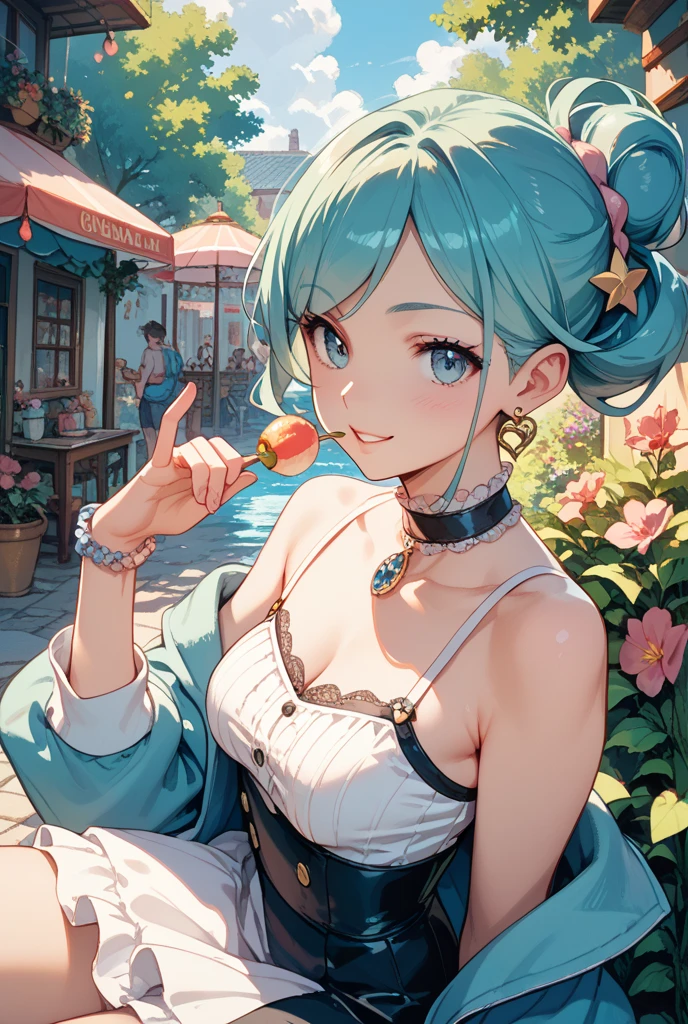 Close-up:A person holding a mobile phone and cupcakes, IG model | Atjem, extremely detailed Atjem, Atjem and lois van baarle, rossdraws cartoon vitality, style Atjem, Atjem lau, Louis van Baarle and Rostus, style of Atjem, ! dream Atjem