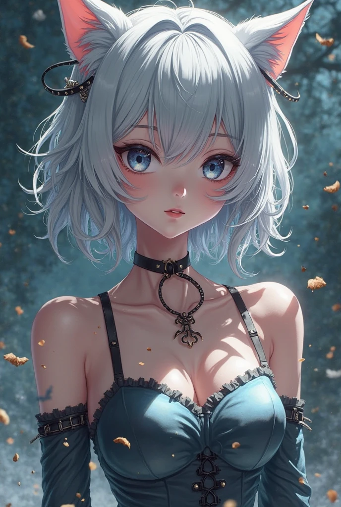 masterpiece、Highest quality、Beautiful expression、Absurd、Extraordinary World、Beauty、solo、Idol、(Cowboy Shot、Light blue ruffle lace long dress、white collar、White Ruffled Cuff、particle:1.5)、(bloom、Shine:1.4)、(Laughter)、(Short white hair、blue eyes:1.7)、Sharp focus、Photorealistic、High resolution、Most detailed、Very detailed、Detailed face and eyes、Sharp pupils、Realistic student、Sharp focus、 Shiny skin、Black Corset、Black pantyhose、(Dark Forest、moon、Dark Background:1.5)、Rim Light、dynamic, Cinema Lighting
