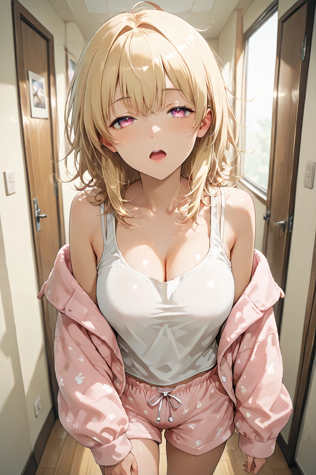 Highest quality, Soft Light, Ultra-high resolution,People Girls, alone, sexy, （Ecstatic face), （Open your mouth:1.2）,(Light lime green eyes), Beautiful face in every detail,(High resolution detail of human skin texture), (White curly long hair）, break,(Sweat:1.5),Sigh,Saliva dripping from the mouth,White hoodie,White Bra,Half-naked,Brush your hair back,bed,Look into the viewer,(Fellatio gestures:1.1),Spread your legs.My leg is being grabbed,（After Sex:1.7）