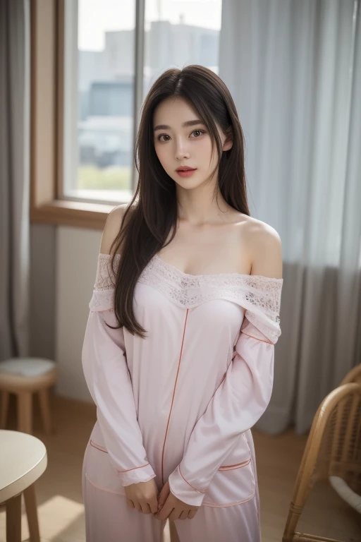 a beautiful Korean young pretty girl, (((18years young girl))), detailed face with beautiful eyes and lips, long black hair, stylish hair, hair pin, romantic Eyes, beautiful eyes, smiley face, happy face, glow face, super round young breasts, glow skin, bright skin, realistic skin, realistic smile, cutest smile, realistic body, ((glowing baby pink color above knee length Strap Cherry Print Lace Trim Mini Sundress, Plain Cropped Cardigan), ((ultra detailed above knee length Strap Cherry Print Lace Trim Mini Sundress, Plain Cropped Cardigan)), detailed dress, stylish dress, High resolution dress quality, stylish look, stylish angle, laydown,((the girl her one hand putting on with her chest another hand on thigh angle in laydown)), laydown in tiles, photorealistic, realistic, masterpiece, ultra-detailed,8k, (best quality,8k,highres,masterpiece:1.2),ultra-detailed,(realistic,photorealistic,photo-realistic:1.37), highly detailed, cinematic lighting, vibrant colors, warm tones, masterpiece, highres, warm lighting, vibrant colors, soft focus, elegant, cinematic, highly detailed, professional digital art, UHD, Ultra HD, ultra realistic, hyper realistic, ultra sharp, vivid, realistic atmosphere, living house in background, Beautiful rally atmosphere in background, beautiful background, detailed house hall in background, detailed living home in background, hyper-detailed background, cinematic photography, award winning Photography, Very High Resolution picture quality, full-body shot,