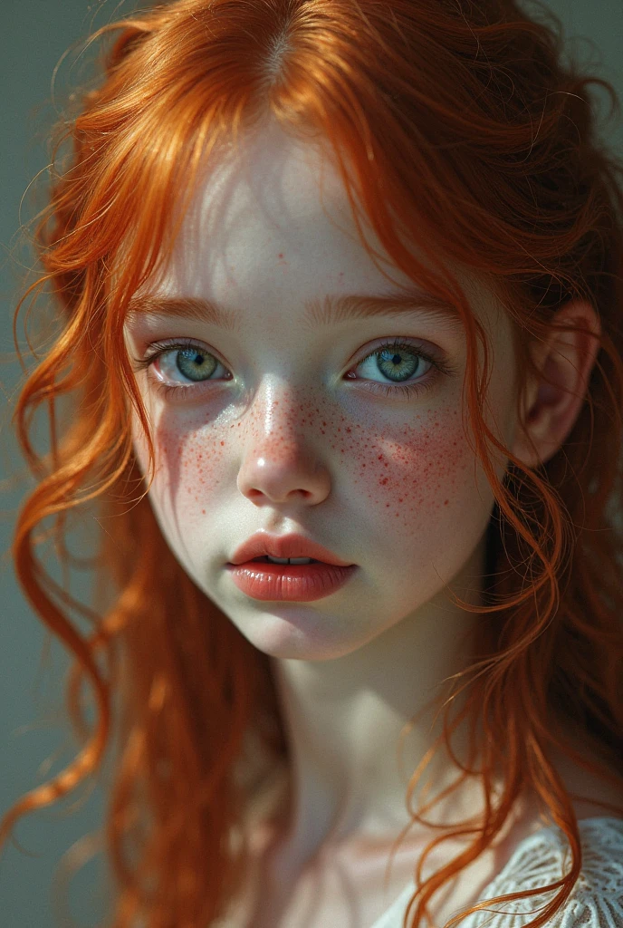 NSFW,Masterpiece, a young girl, redhead, cinematic, The portrait showcases a young redhead girl with a shy and innocent demeanor, blueish eyes, sensual slim face, subtle freckles, big lips, small perky breasts, small ass, small slim body, she is wearing a tight mini low cut shorts and a mini tank top, navel, Her hair is styled sleek and straight, elegantly framing her face with adorable long hair .Her face is illuminated by gentle lighting, highlighting her delicate features. The girl's eyes sparkle with a hint of curiosity and her lips form a subtle, shy smile. The background consists of a ourtoor nature autum scenery muted and warm-toned setting, providing a calm and serene atmosphere. The composition focuses on the girl's face, capturing the intricate details of her flawless white skin, The overall image exudes a sense of tranquility and captures the innocence and gentleness of youth, full body shot, no top