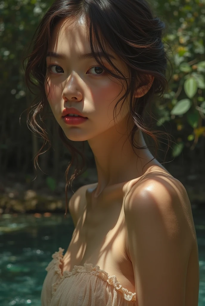 nude、巨乳14歳nightの路地裏,puddle、night、forest
