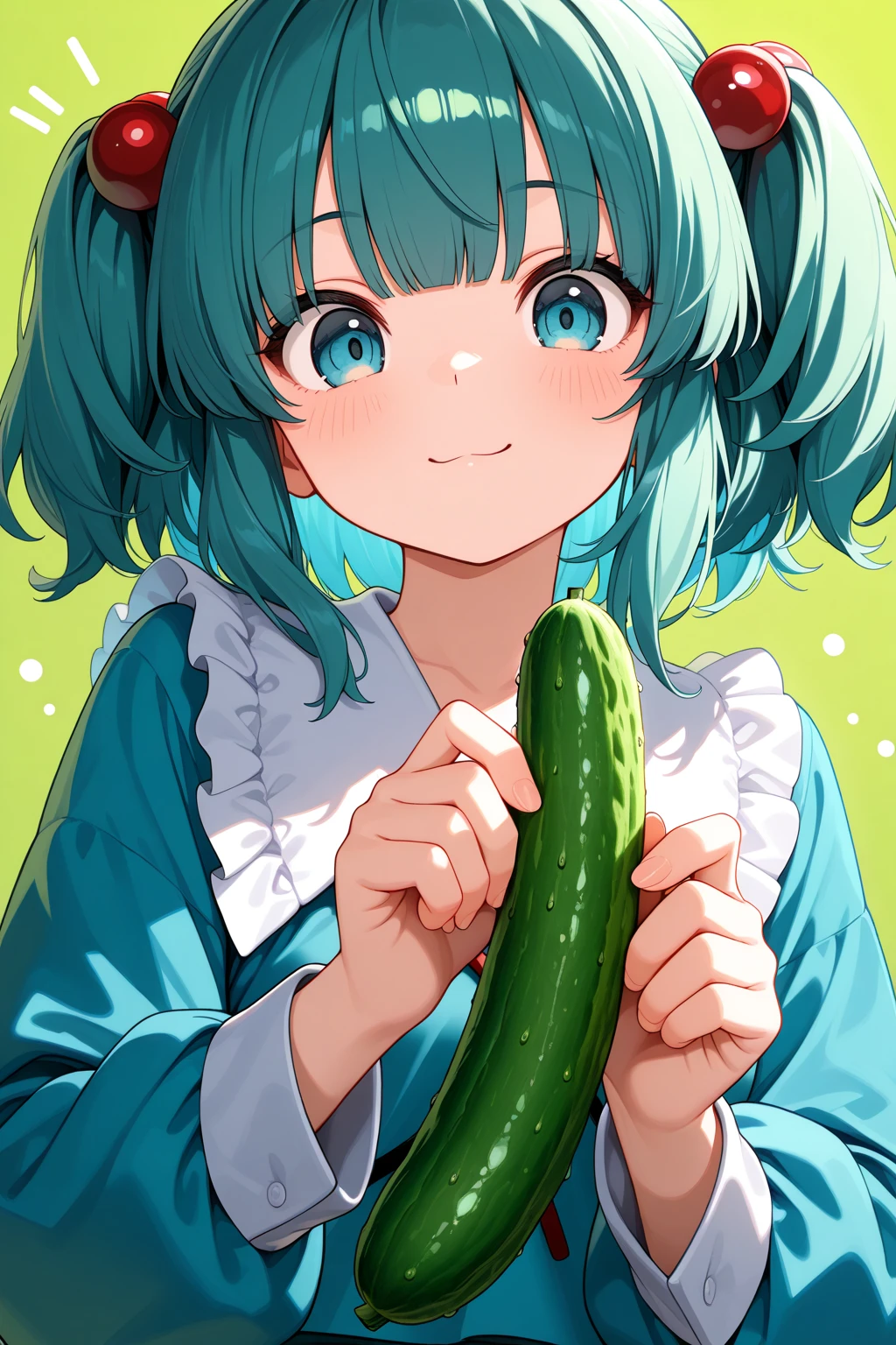 1girl, penis awe, surprised, spoken heart, huge phallic cucumber
