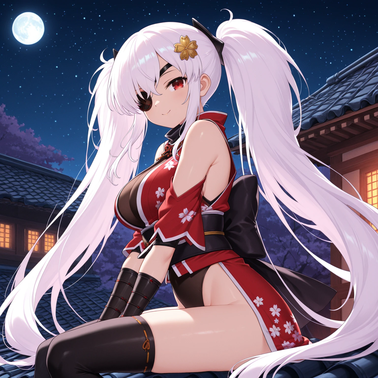 NSFW,masterpiece,Highest quality,High resolution,Very detailed,Joan of Arc Horta Santa Lily\(Fate/grandorder\),Gray Hair,Headpiece,Golden Eyes,Small breasts,Santa costume,White cut-in dress,Black bikini top,Knee socks,Nightlife,In town