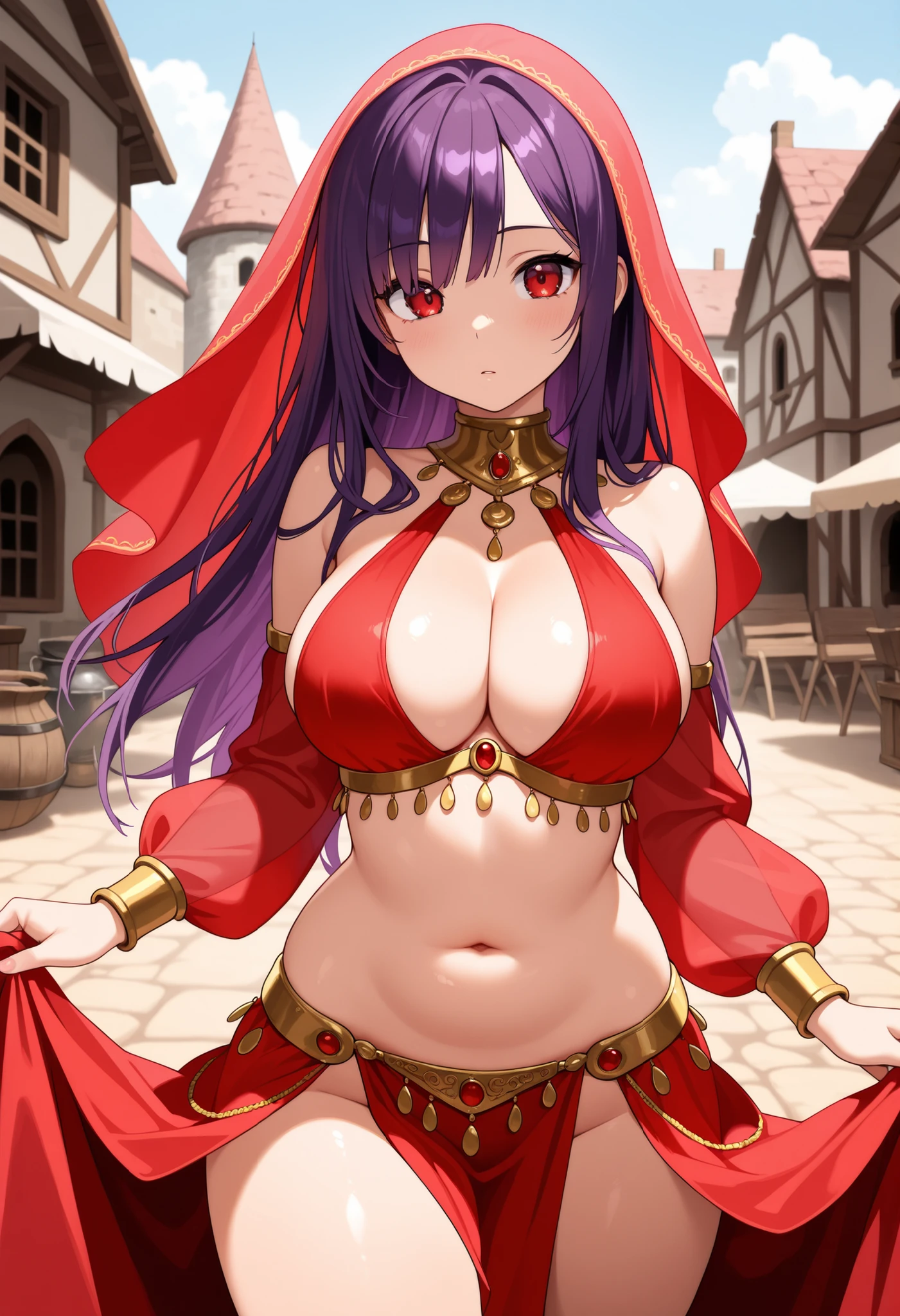 best quality, 1girl, <lora:FirecrackerDiana:1>, FirecrackerDiana, long hair, purple hair, pink hair, (multicolored hair), hair ornament, facial mark, red dress, long sleeves, cleavage, thighs, in a forest, trees