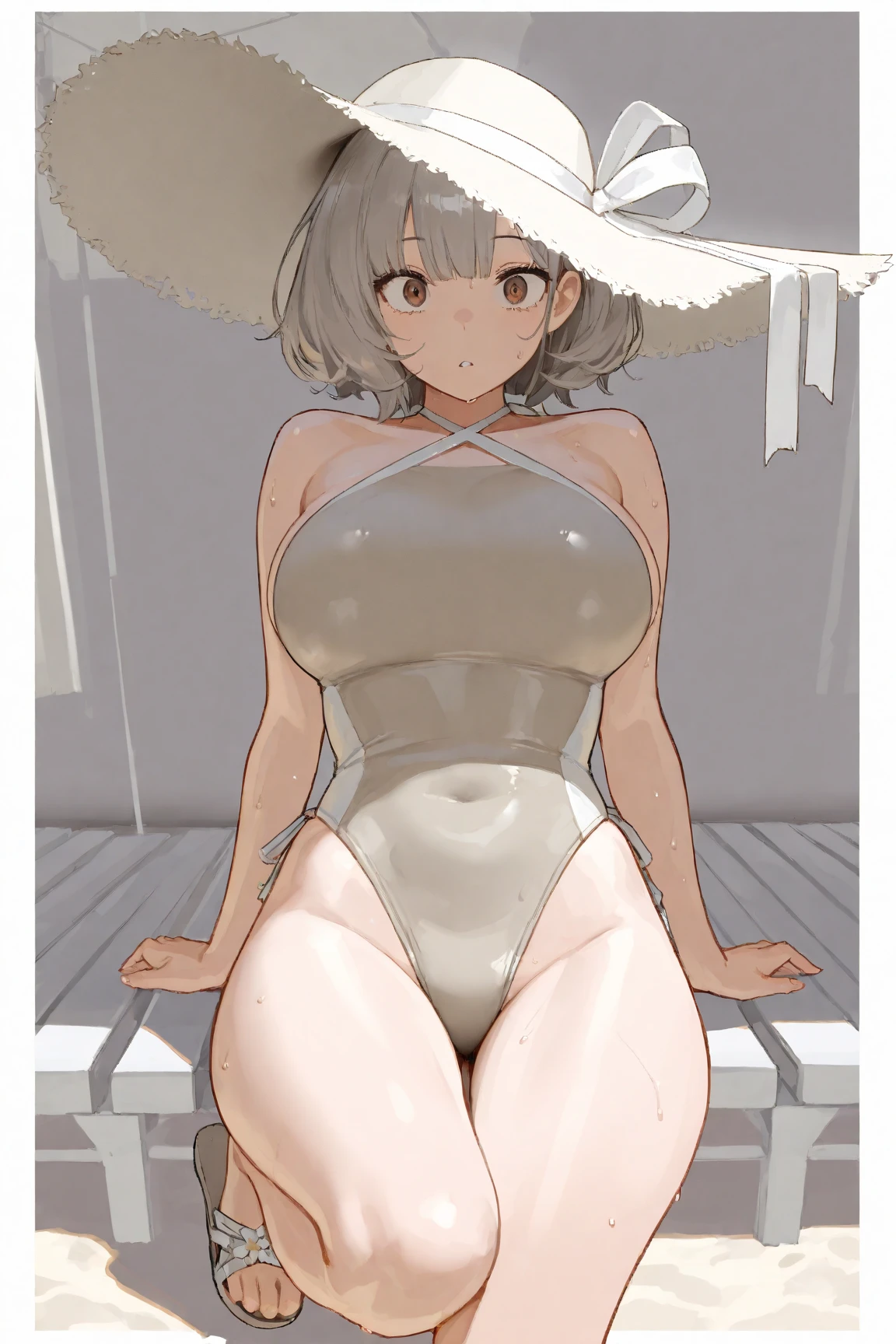 solo, 1girl,(high resolution, clear focus, weak outline:1.3), ((small tits, breast cleavage)), ((beautiful eyes)), raised sexy, (silver hair), twintails, very long hair, asymmetric hair, half updo hair, ) , ((green eyes,)), bokeh , tight focus, (correct anatomy:1.6, ), wz_sousou_no_frieren_style, pointy ears, elf, green eyes, (on the beach), ((black slingshot swmsuit)), ((Full body shot)), (erotic pose), (smiles)),
