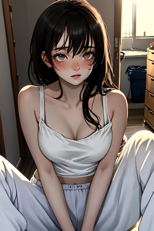 (extremely detailed CG unity 8k wallpaper), (masterpiece), (best quality), (ultra-detailed), (best illustration), (best shadow), (absurdres), 
BREAK
girl, sweat, steam, medium breast, nsfw, looking at viewer, light smile,