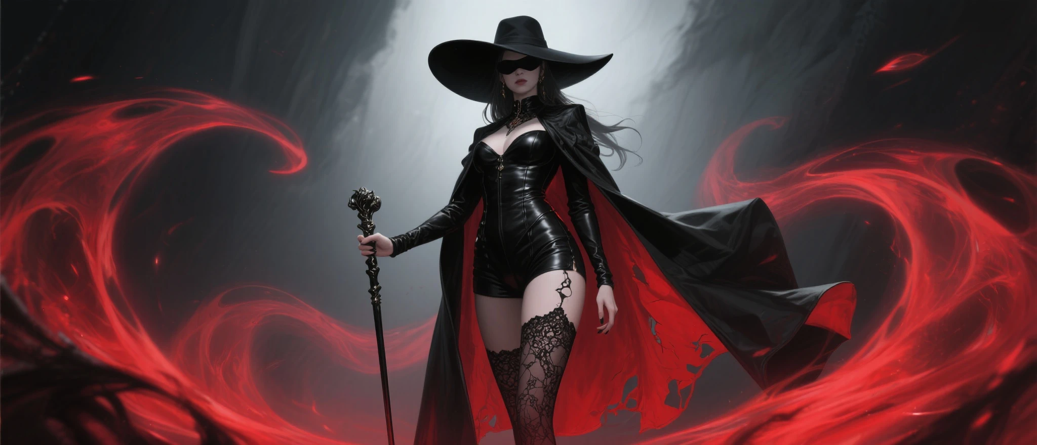 (highest quality, Very detailed, Latest, Vibrant, Ultra-high resolution, High Contrast, masterpiece, highest quality, Best aesthetics, absurd, wildness, complex and elaborate details, intricate and detailed plan),
Beautiful vampire woman, long black hair, dark eyes with a red glow, arrogant look, grin, black and red clothes, corset, tight pants, long high-heeled boots, short cloak, hourglass figure, thin waist, slender athletic figure, ((full body)), chains, belts, night, village, big moon, drops of blood, (put one foot on the skull, stepped on a skull),