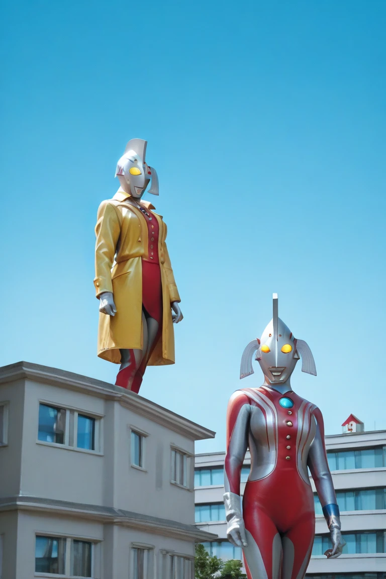 , a masCOUPLE (afrodit4 robot ) and mazinger robot , with his young son ,3d render, volumetric lighting, photorealistic <lora:Mazingery02:.8>