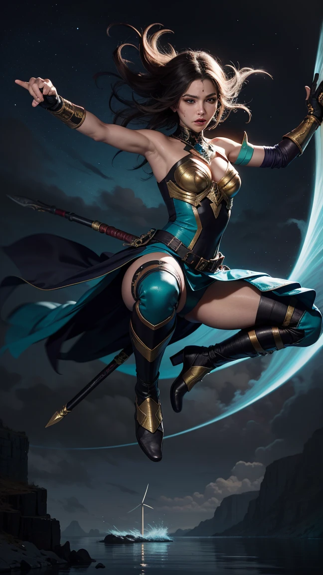 Illustration portrait, super hero woman, fight, monster, epic, cinematic.
epic detailed background, battlefield atmosphere Detailed portrait, capturing the super hero Muslim woman's unique features, expression, and costume intricacies.
Dynamic pose that conveys power and agility, showcasing the intensity of the fight.
Epic battle scene set in a sprawling urban landscape, with towering buildings and a sense of scale.
Monster characterized by menacing features, monstrous anatomy, and a formidable presence.
Utilize dramatic lighting, with shadows and highlights accentuating the intensity and mood of the scene.
Incorporate cinematic effects like motion blur, debris, or energy trails to add a sense of movement and action.
Pay attention to the composition, using leading lines or framing techniques to guide the viewer's focus to the central characters.
Attention to detail in the super hero Muslim woman's costume design, incorporating emblematic symbols that represent her persona and powers.
Add atmospheric elements, such as swirling dust, billowing smoke, or dynamic weather effects, to enhance the dramatic impact.
Consider using a color palette that reflects the mood and tone of the scene, whether it's vibrant and dynamic or dark and gritty.
The final artwork should evoke a sense of epicness, capturing the intensity of the battle, the strength and determination of the super hero muslim woman, and the awe-inspiring spectacle of the cinematic fight.. fcPortrait