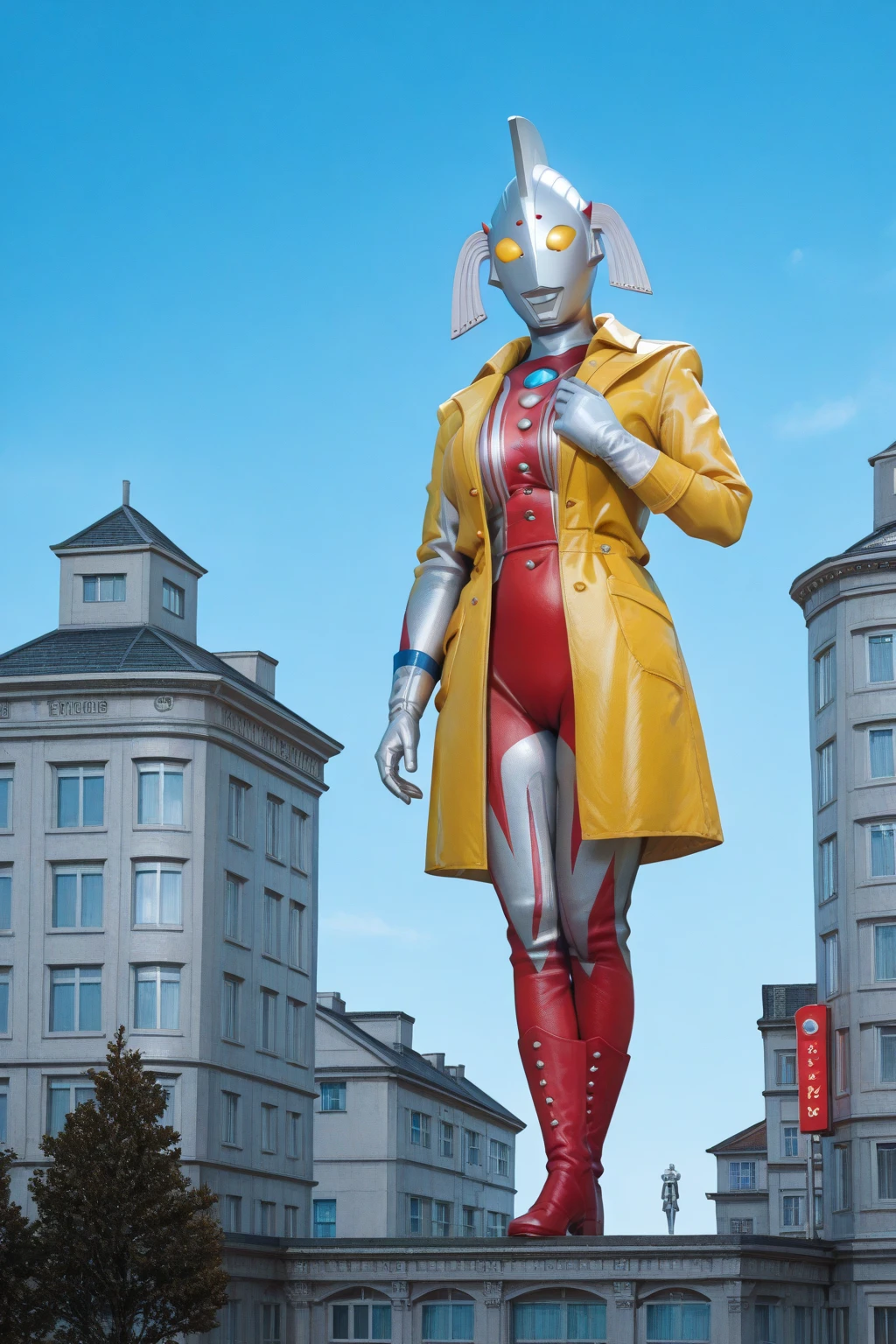 、detail, helmets、Blue brooch、Wearing silver-rimmed glasses、A MILF , 1 middle-aged woman, A Beautiful Female Figure,  Big face, Big eyes, oguchi, Looking into the distance with a straight face、 Big Tits, taken with sony a7r camera