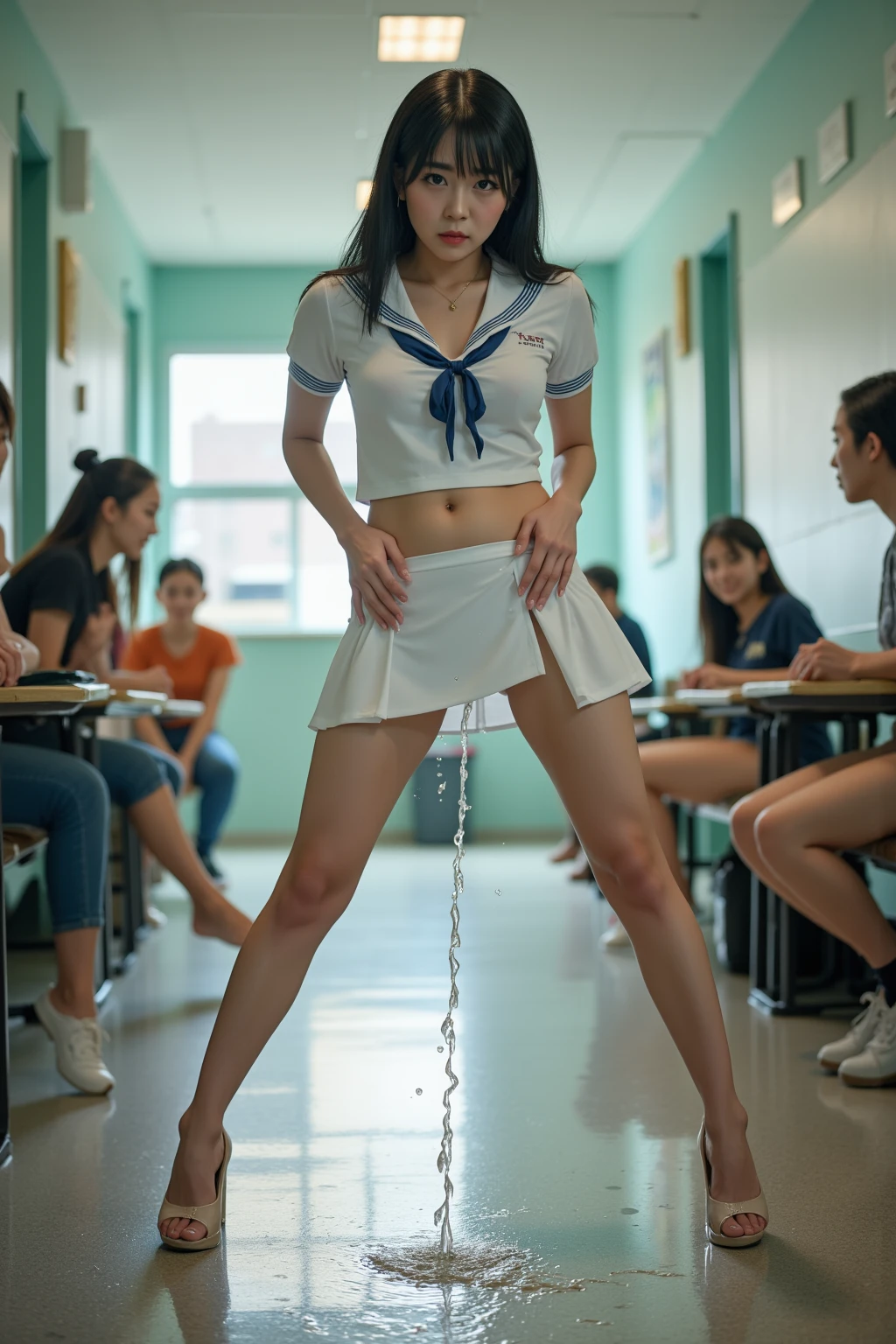 Slums、Inside an abandoned mine classroom littered with trash、Asian babe girl、Korean Beauties、Spread her legs、hair is messy、Full of garbage、Women's sexy underwear is scattered on the floor、raunchy、Pee、rubbish、masterpiece、top-quality、ighly detailed、slender body、skiny、bare-legged、Sloppy、Torn shirt、My chest flutters、black torn pantyhose、Dark blue pleated skirt、Raped、Her white panties are wet and transparent.、Her shirt comes off and her bra is exposed.、Nipples come out、nipple protrusions、She was raped and her pussy is slippery with lotion.、face has a sad expression、Hide half of your breasts with clothes、Raped and tied with chains、put a dildo in your pussy、Raped and facial cumshot、Sperm splashed on the face